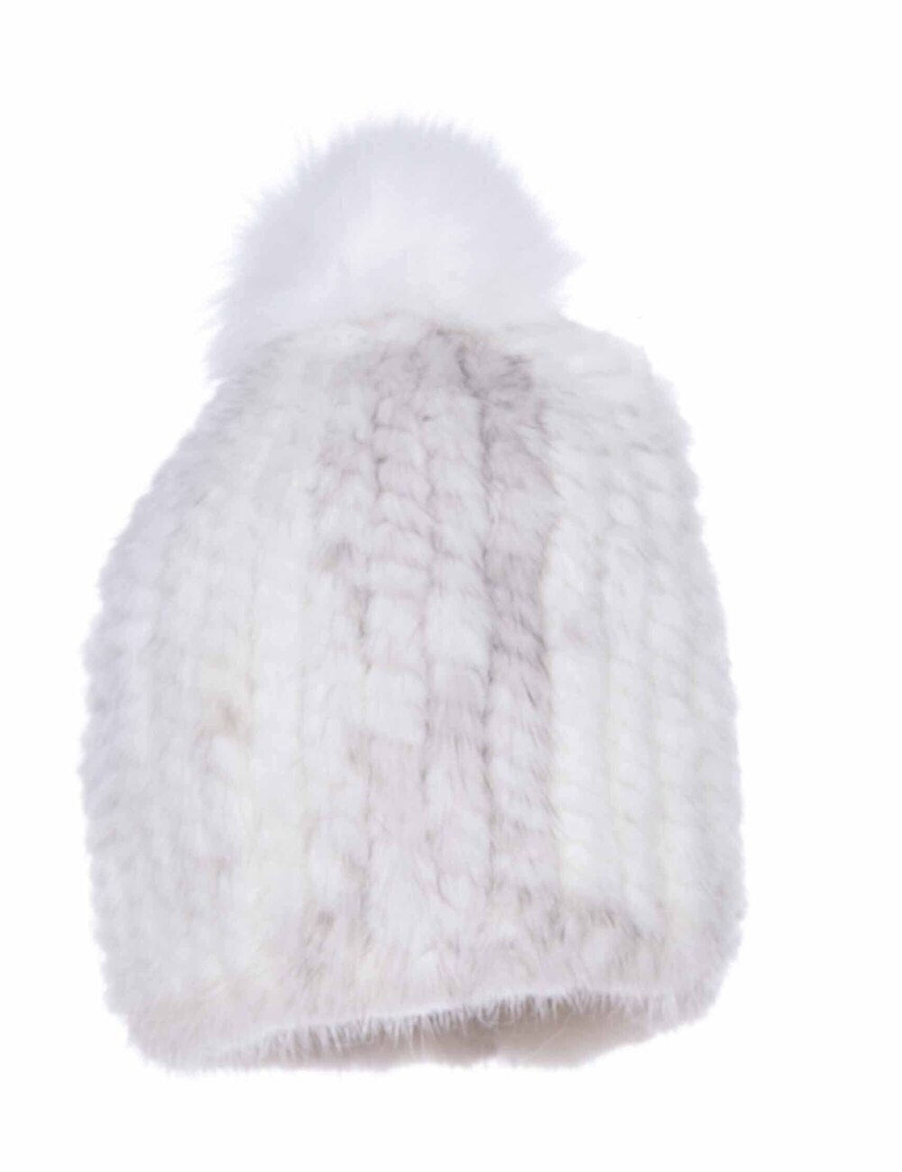 8357 Real Fur Beanie Hat Weather Mink Fur Knitted Hat with Fox Fur Pom Soft
